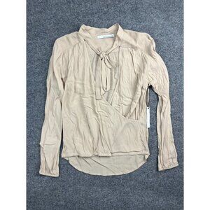 Stillwater Blouse Women's Medium Beige Long Sleeve Ruffle V Neck NWT $138